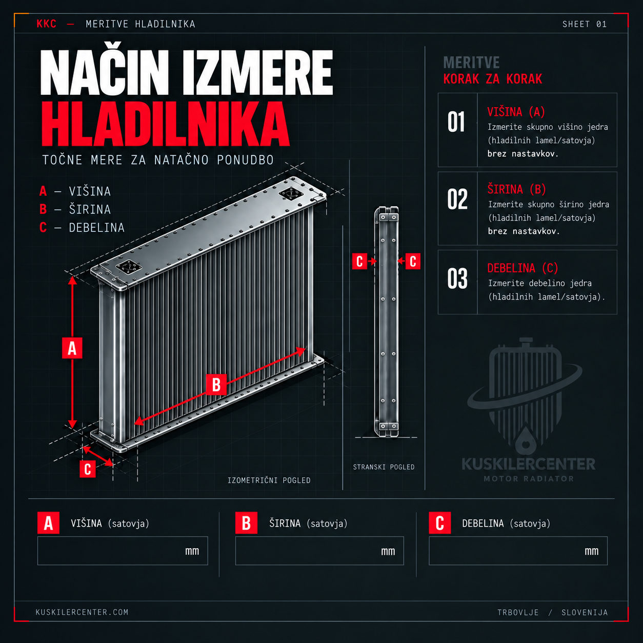 Način izmere hladilnika: višina, širina, debelina jedra